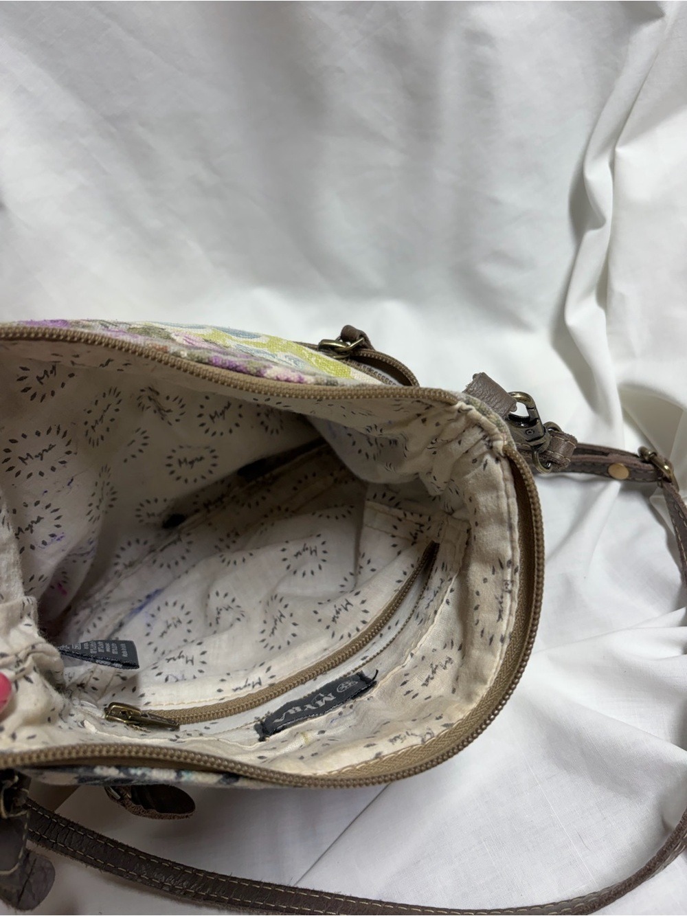 MYRA Crossbody Bag Leather Canvas Le Fleur Floral Patches Hobo Shoulder Purse - Picture 8 of 14